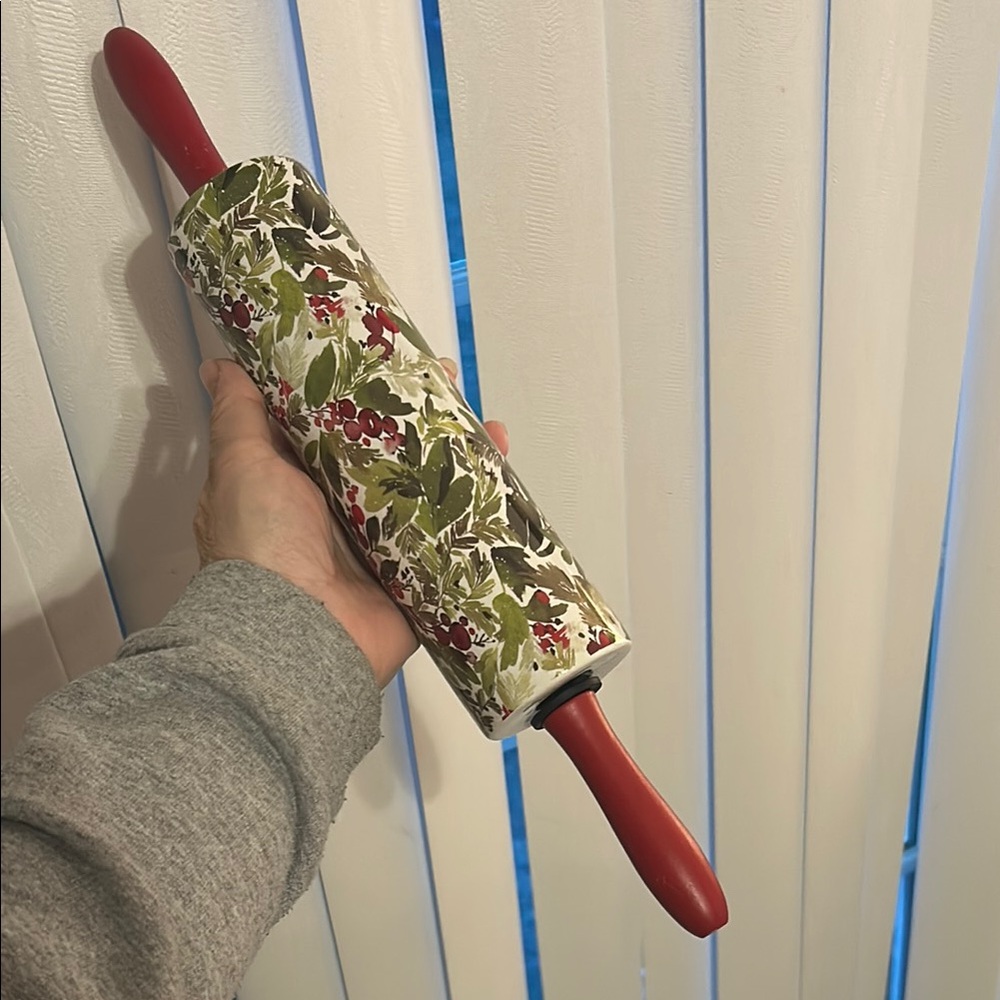 Festive Rolling Pin with Red Handles